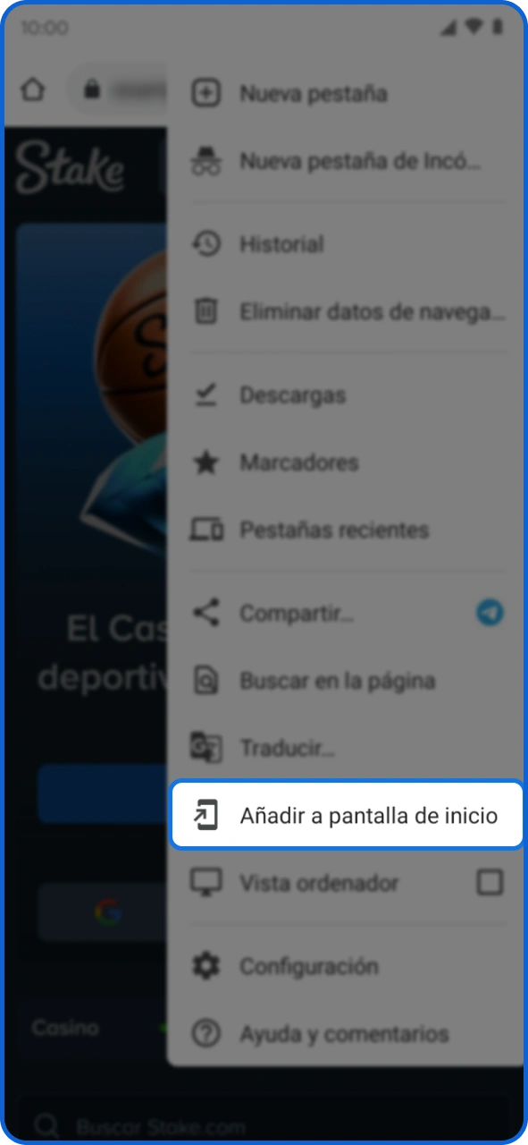 Añade la aplicación de Stake a la pantalla de inicio de tu Android.