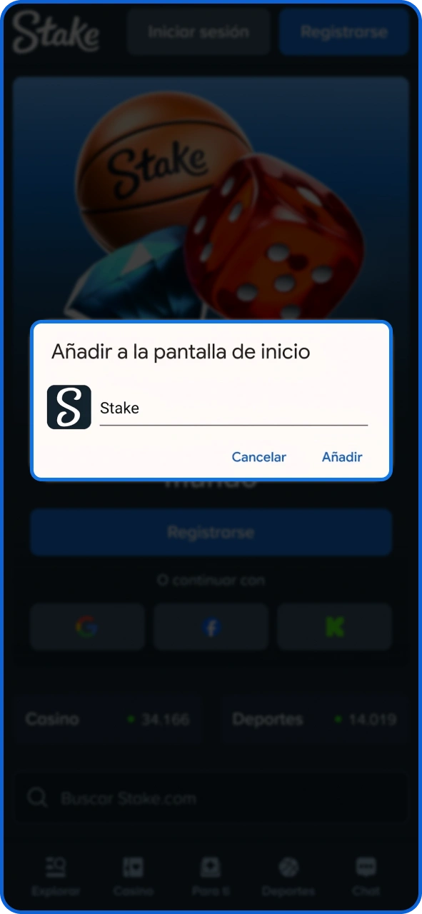 Termina de añadir la aplicación Stake a la pantalla de inicio de tu Android.