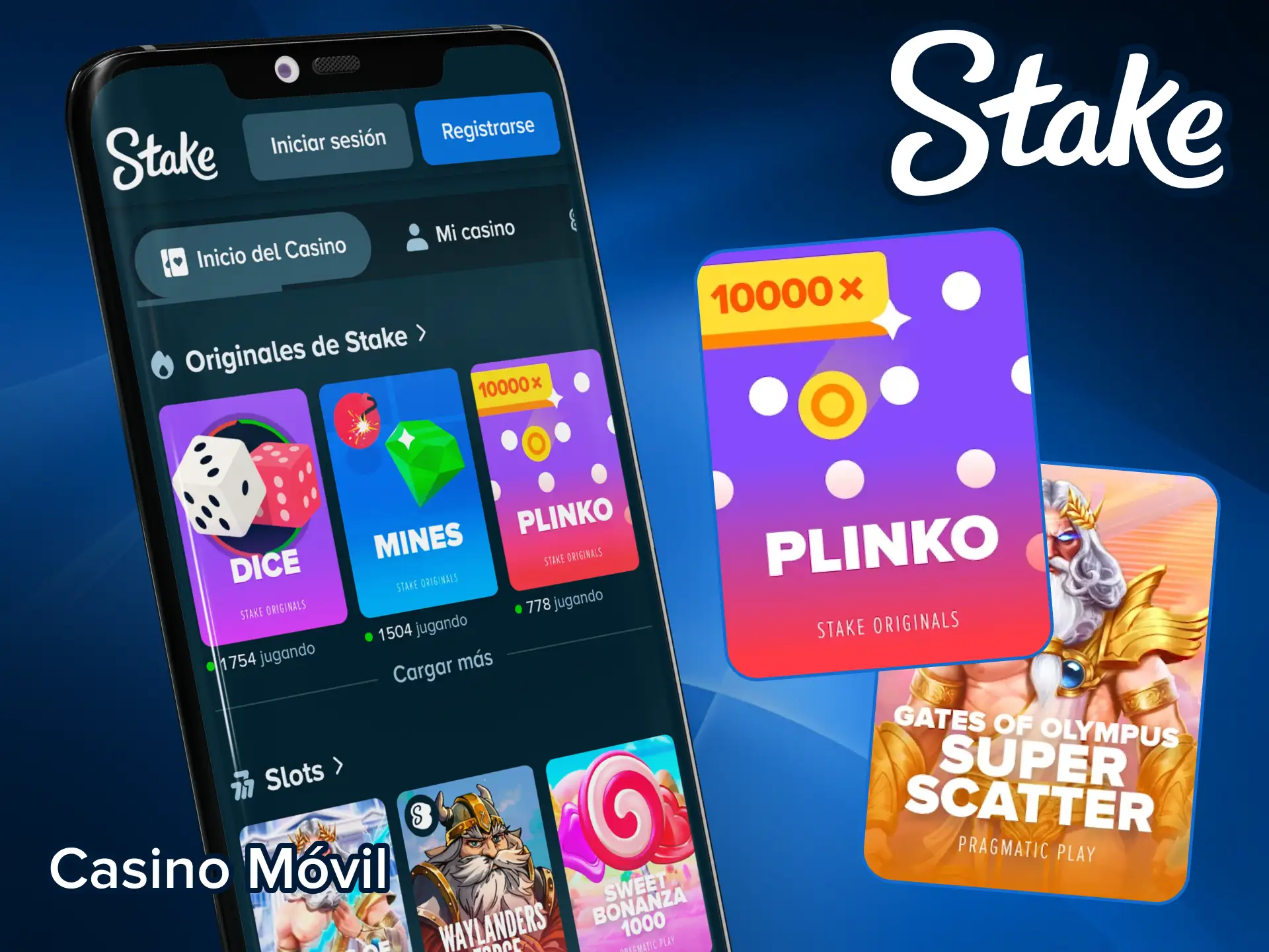 Explora el casino móvil de Stake y juega a las tragamonedas en vivo.