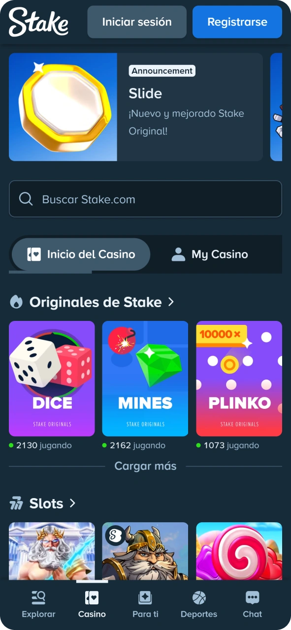 Juega a juegos de casino en la aplicación Stake.