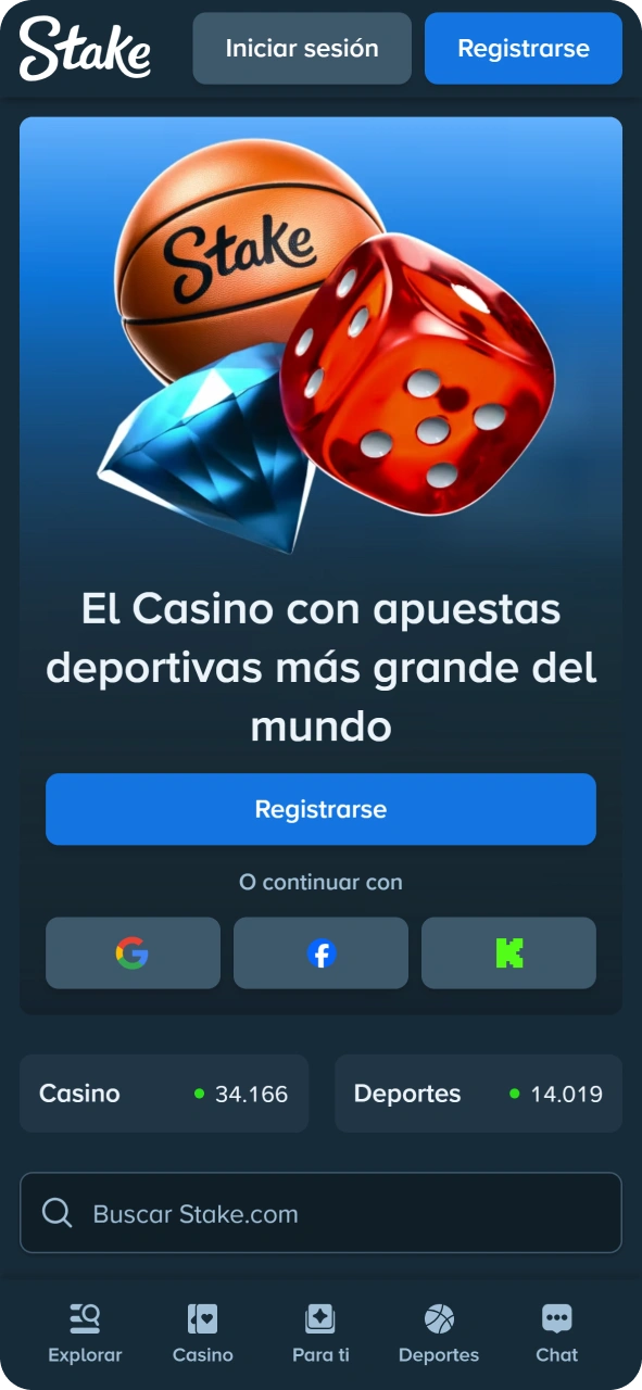 Echa un vistazo a la interfaz de la página principal de la aplicación Stake.