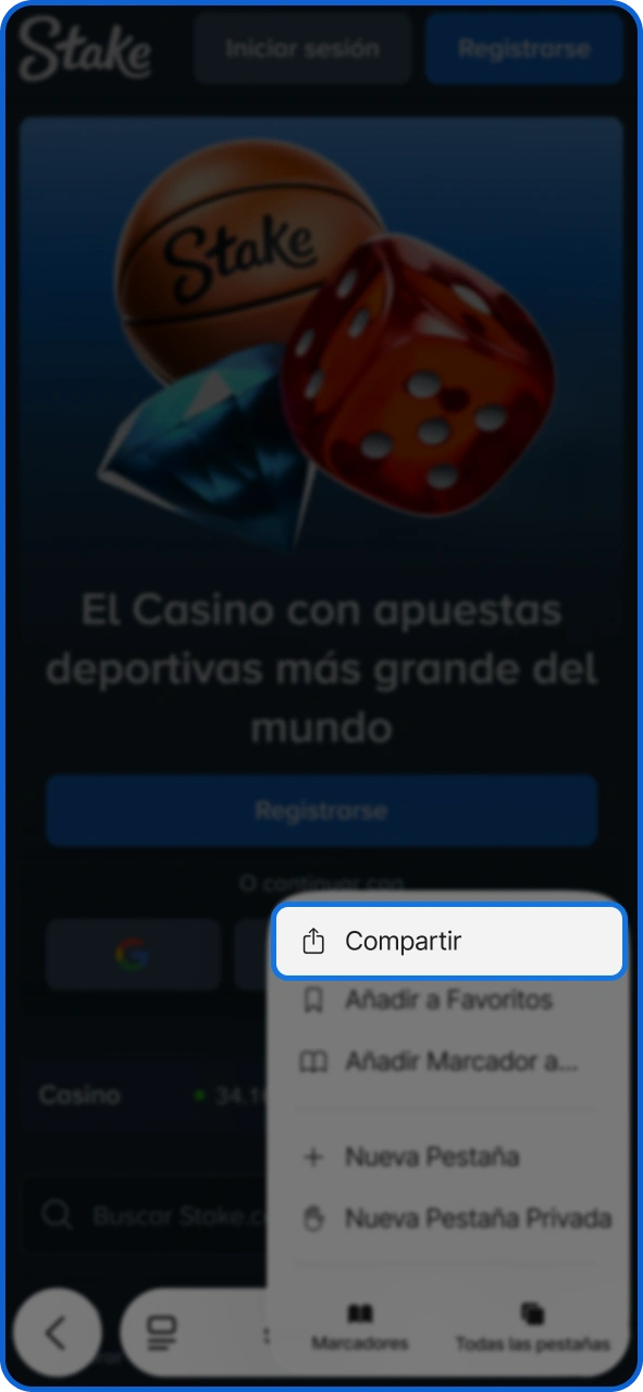 Haz clic en el botón de compartir para obtener la aplicación de Stake para iOS.