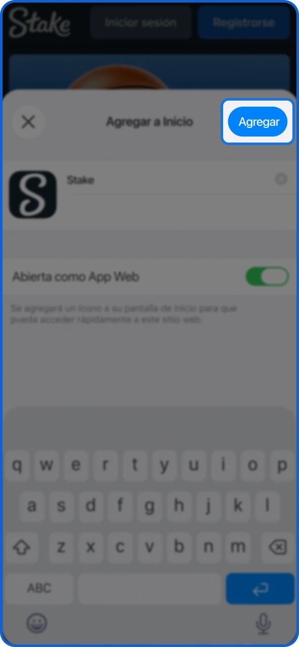 Termina de añadirla para obtener la PWA de Stake para iOS.