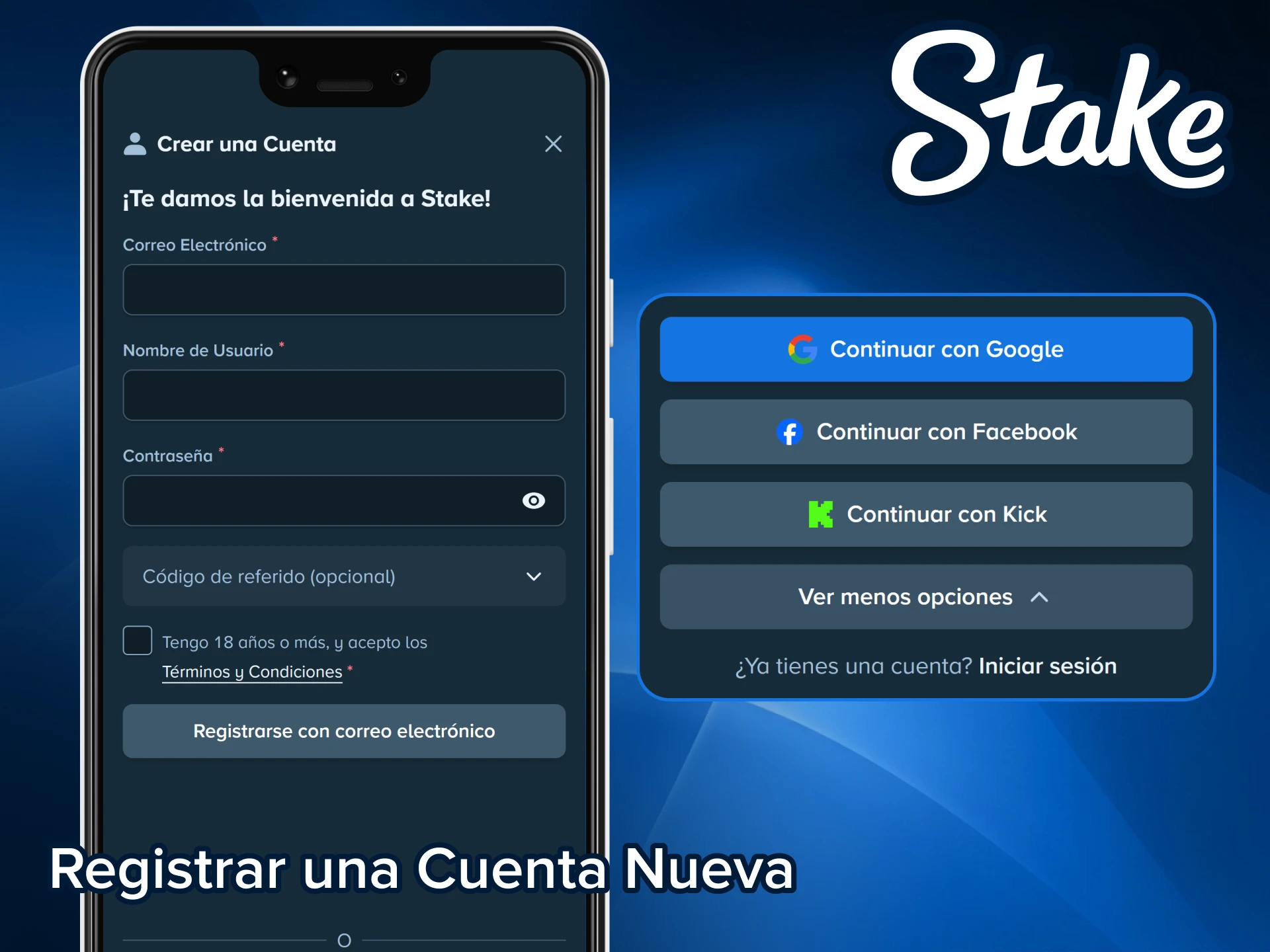 Registra una cuenta nueva en Stake desde tu teléfono móvil ahora.