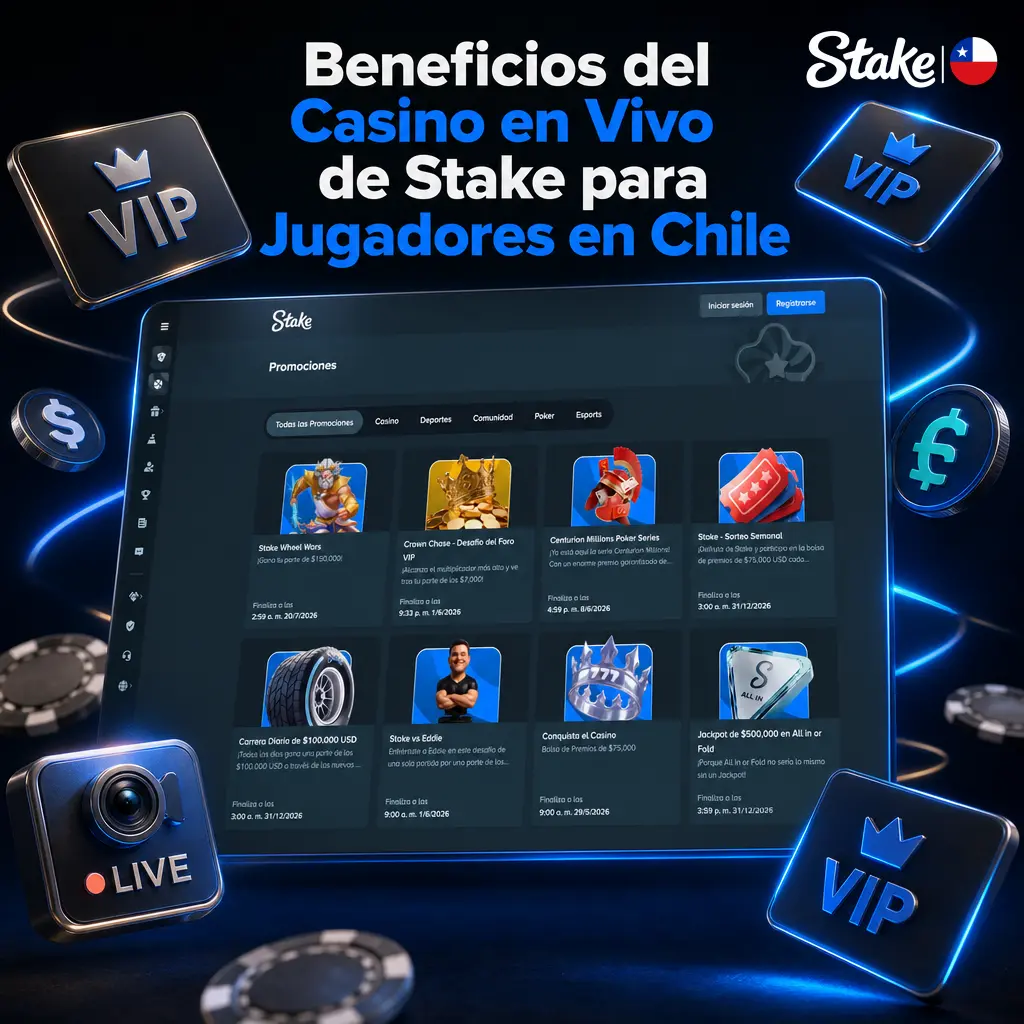 Beneficios del casino en vivo de Stake para jugadores chilenos: depósitos en criptomonedas, saldos en CLP y acceso sin bloqueo geográfico.