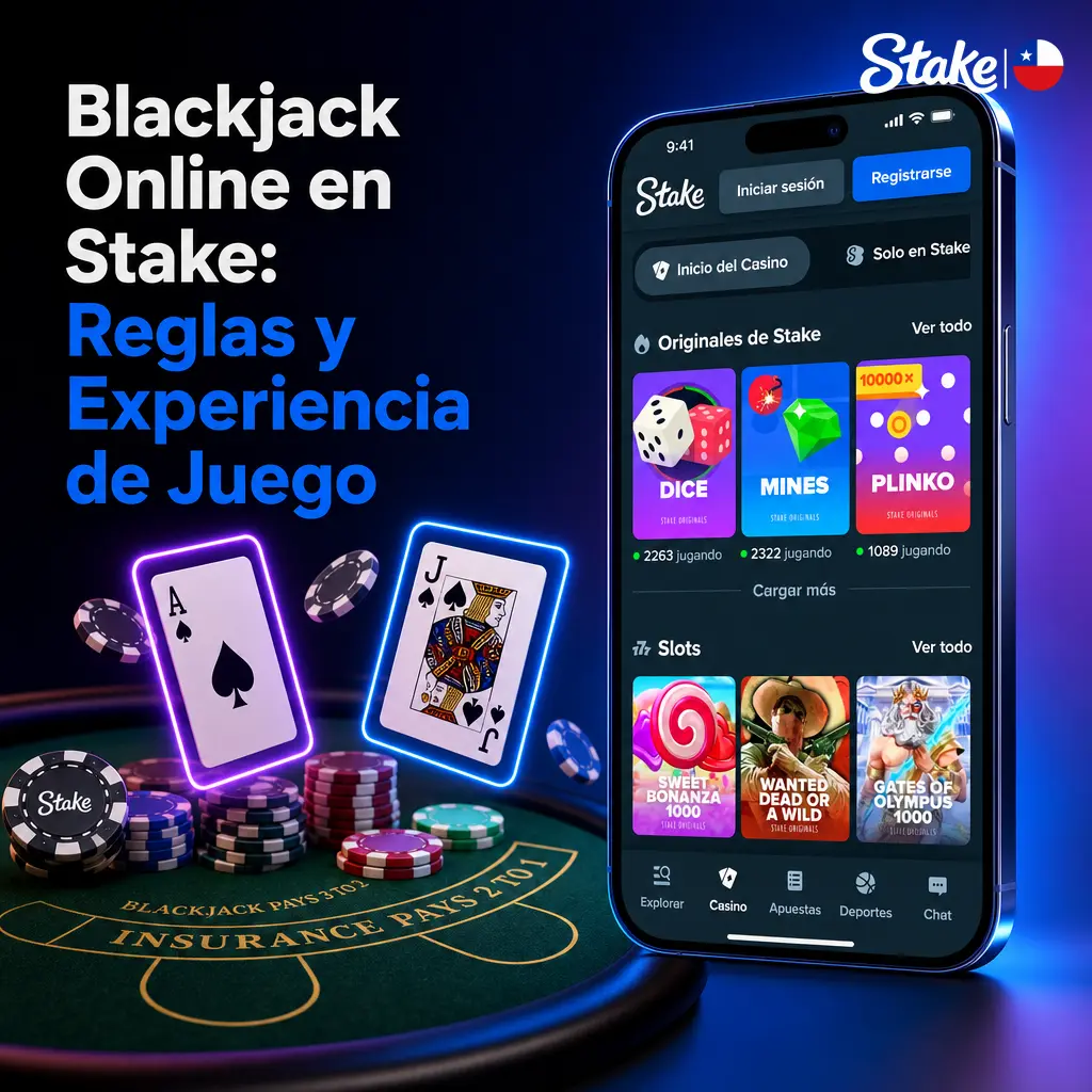 Mesa de Blackjack online en Stake con crupier en vivo, cartas y fichas para jugar 21 en Chile.