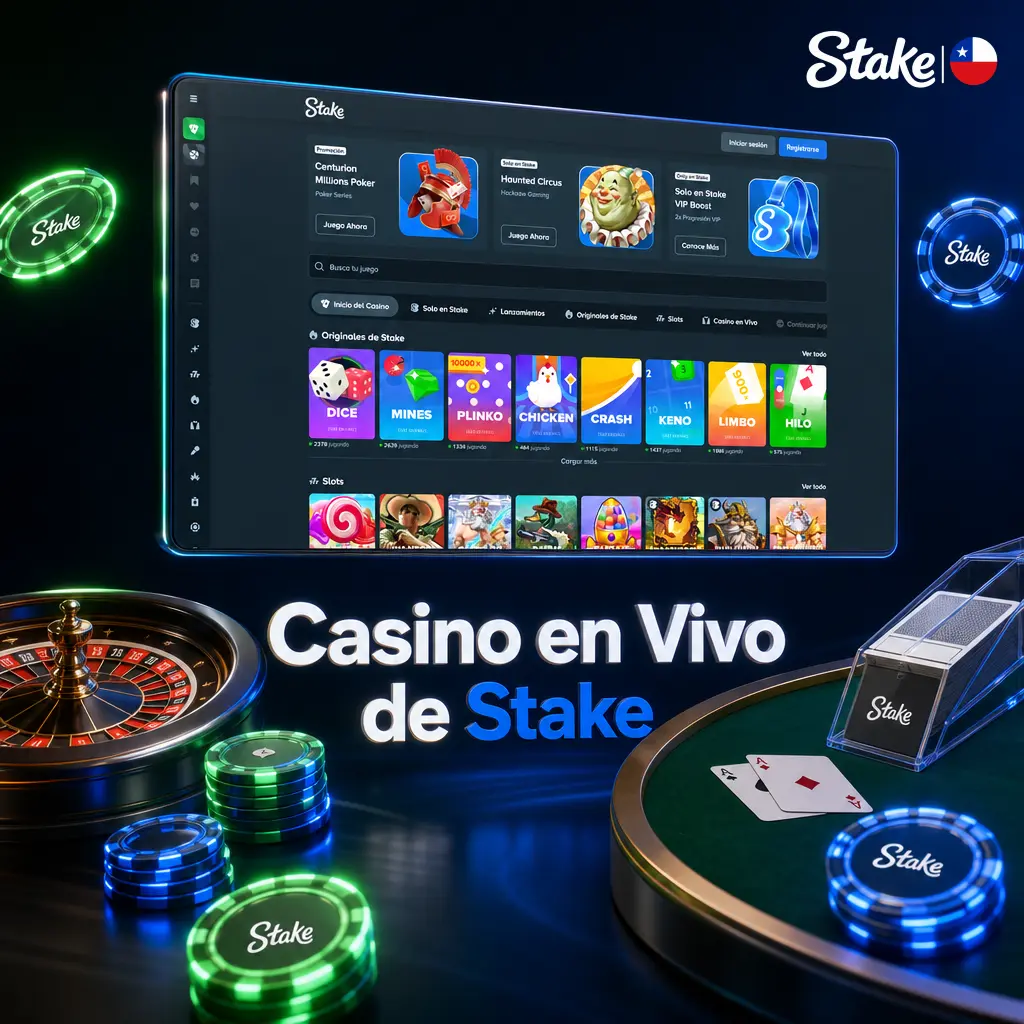 Casino en vivo de Stake con ruleta, blackjack, baccarat y game shows transmitidos por dealers reales las 24 horas.