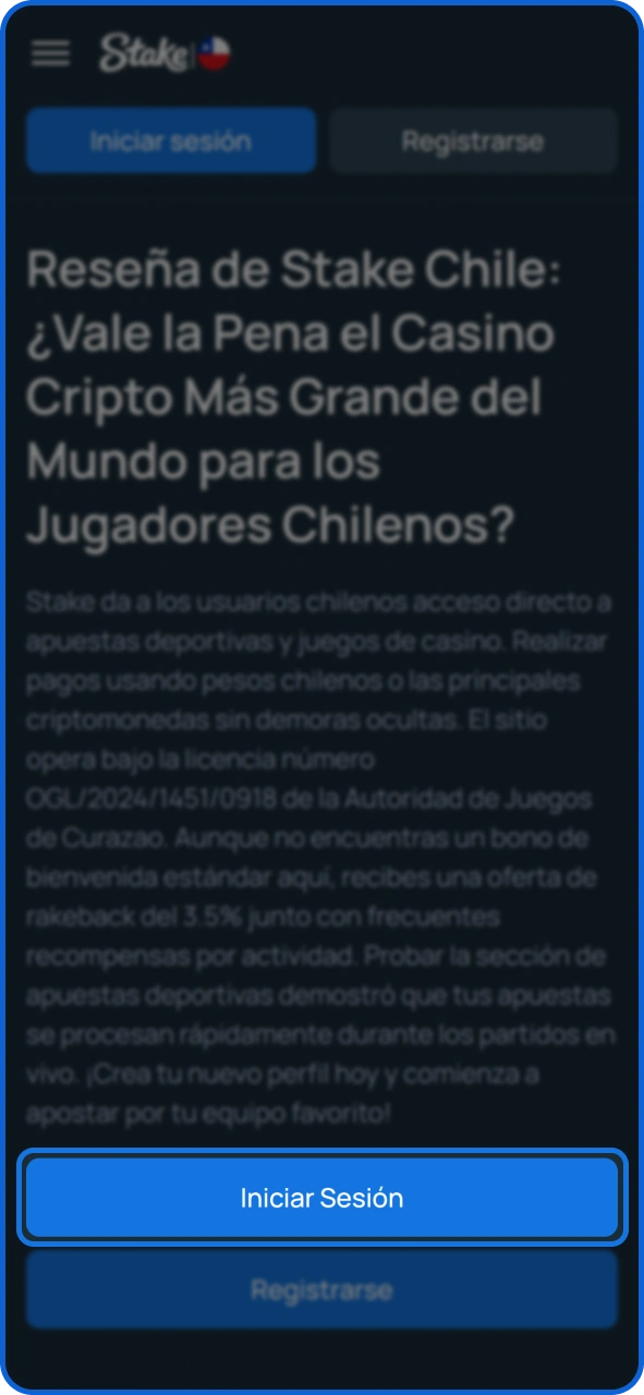 Abre el sitio web de Stake para empezar a apostar.
