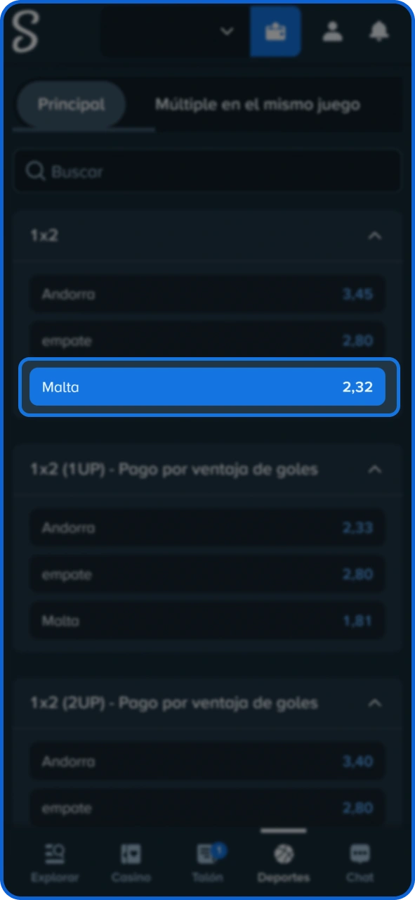 Haz clic en el mercado en el que quieras apostar en Stake.