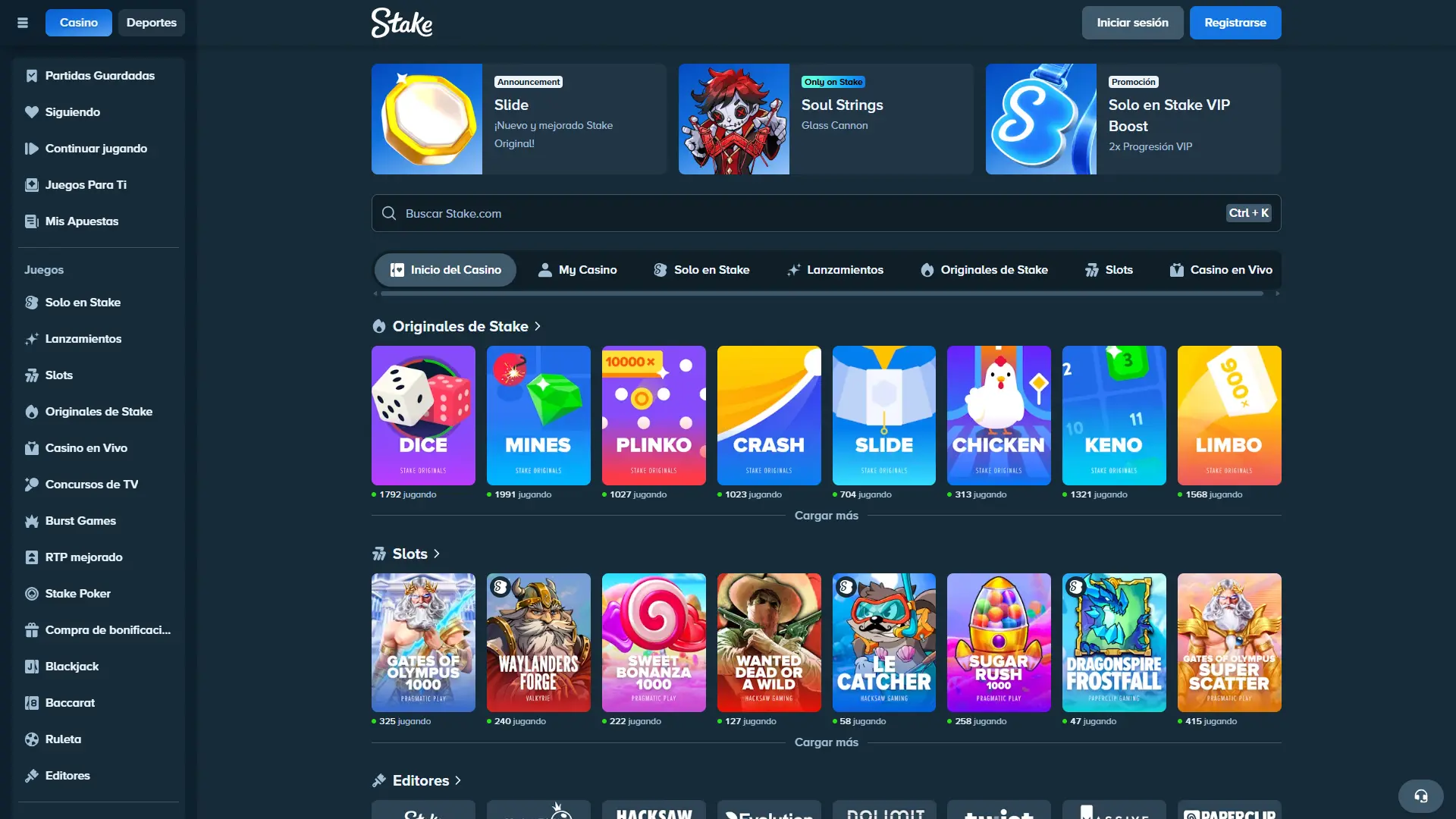 Prueba diferentes juegos de casino en Stake.