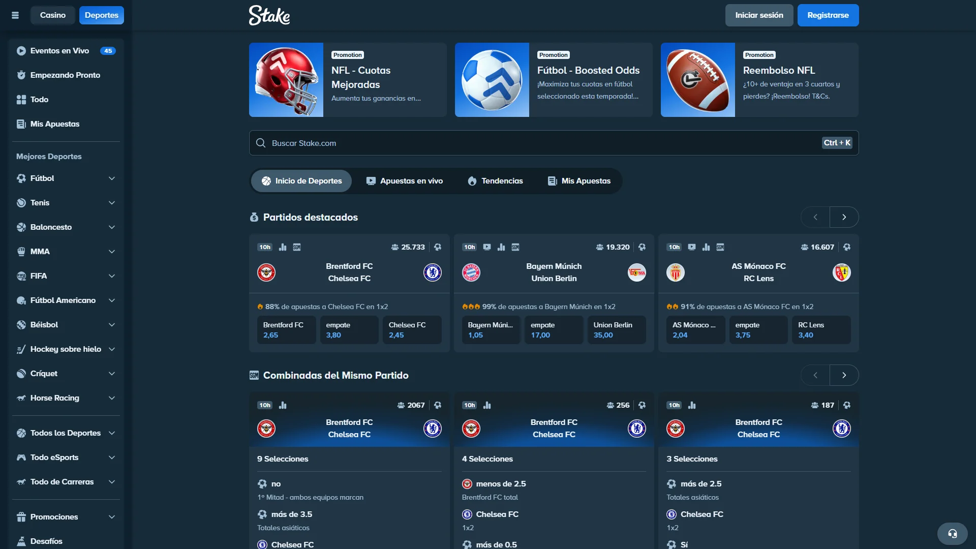 Apuesta en tus deportes favoritos en la casa de apuestas Stake.