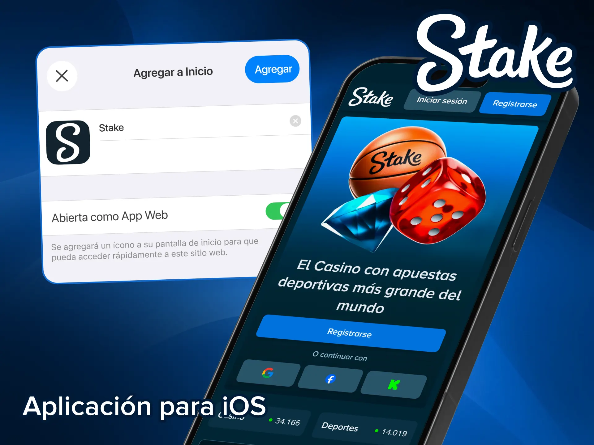 Crea el acceso directo de la aplicación iOS de Stake para apostar fácil.
