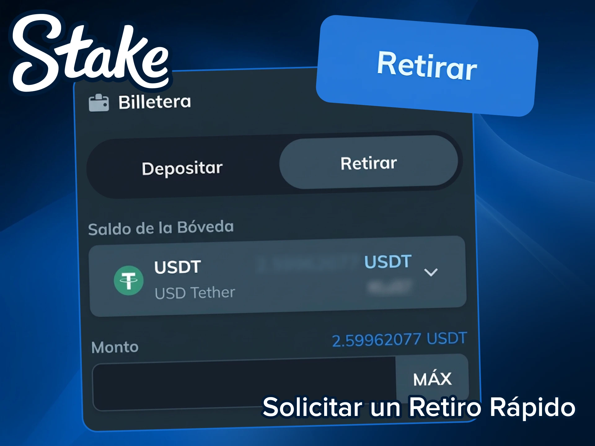 Solicita un retiro rápido de tus ganancias en Stake.