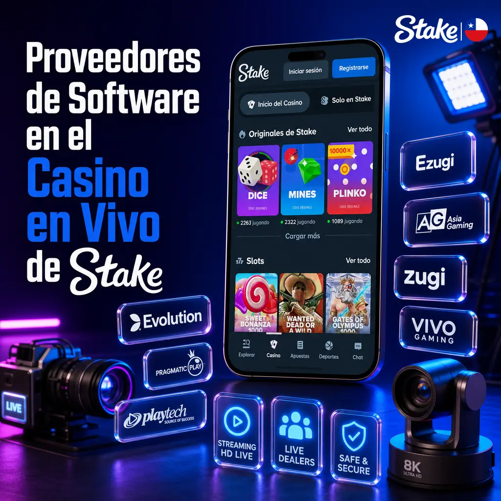 Proveedores de casino en vivo de Stake: Evolution, Pragmatic Play, Ezugi, Vivo Gaming, Winfinity y TVBET con mesas HD auditadas.