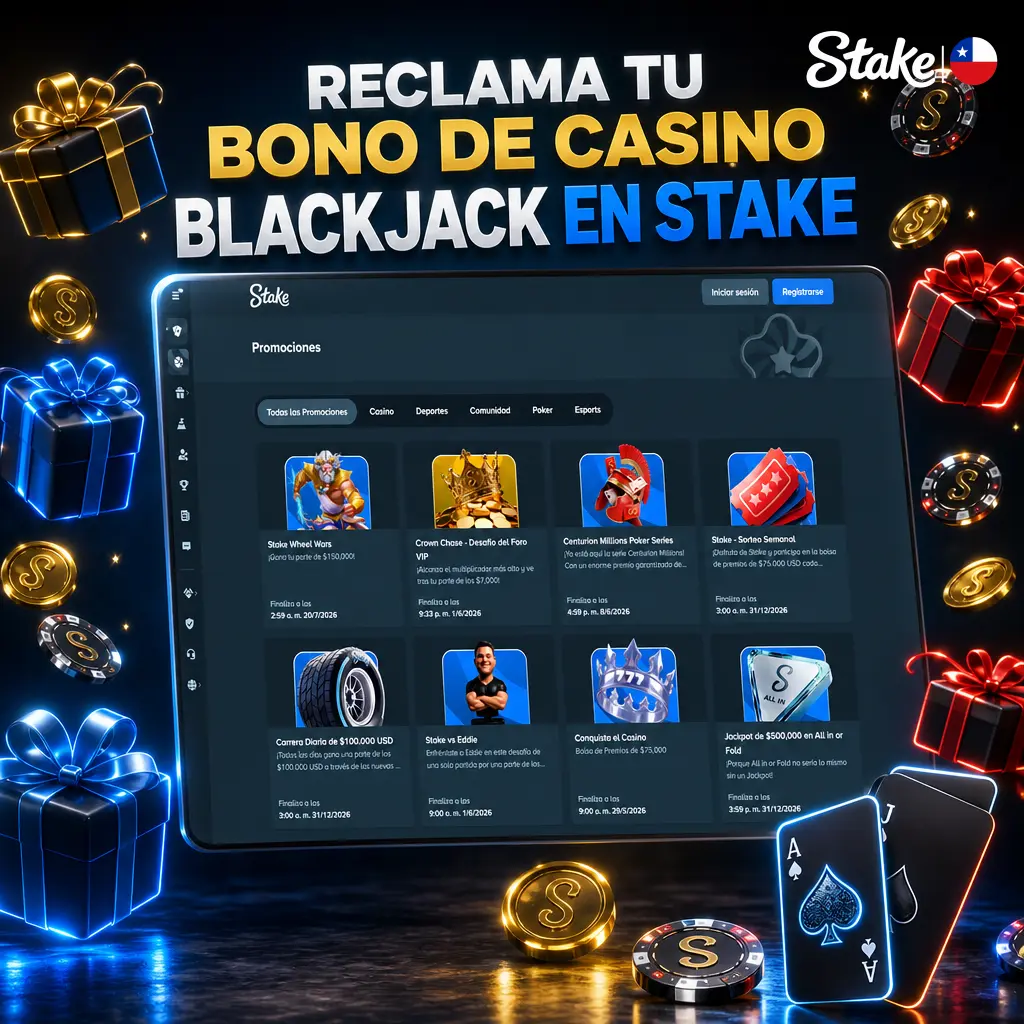 Bono de bienvenida de Stake Casino aplicable a mesas de Blackjack: 100% hasta 500 USD con depósito mínimo de 20 USD.