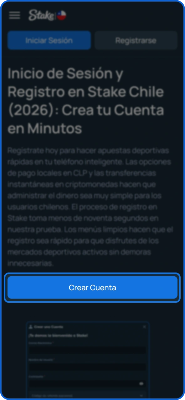 Abre el formulario de registro de Stake haciendo clic en este botón.