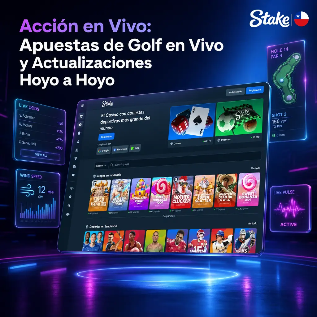 Cuotas de golf en vivo en Stake actualizadas hoyo a hoyo, con mercados de líder y top 10 durante la ronda.