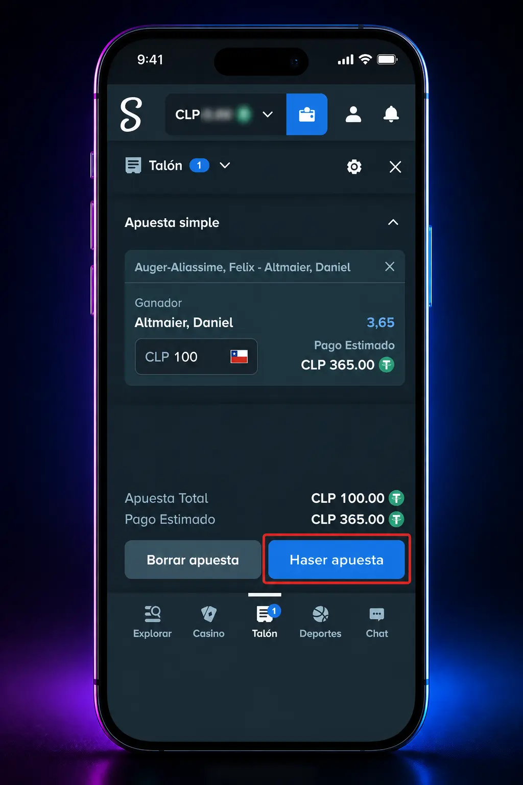 [MOBILE_SCREENSHOT] Guía en 5 pasos para registrarte y apostar en cricket en Stake Chile, desde el registro hasta las apuestas en vivo.