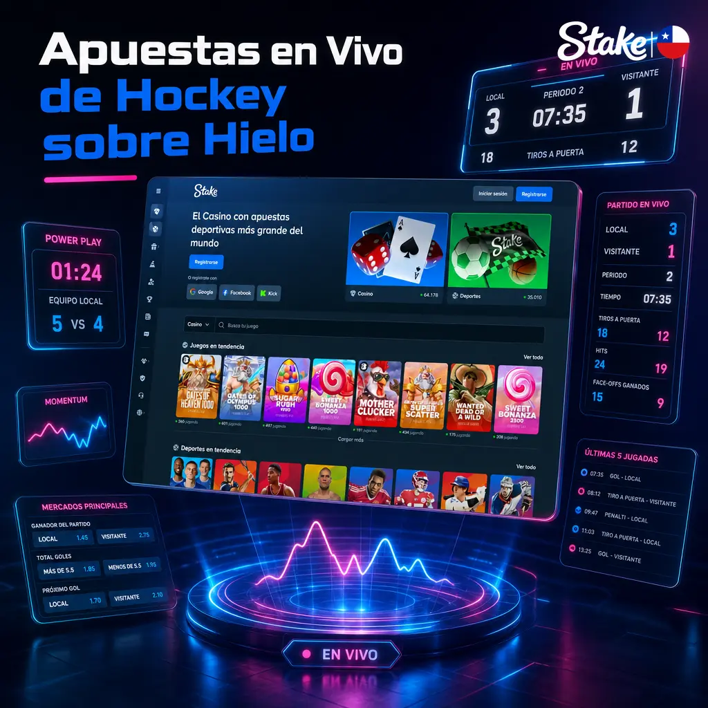 Apuestas en vivo de hockey sobre hielo en Stake con cuotas actualizadas por período, estadísticas en tiempo real y boleto de apuesta rápido