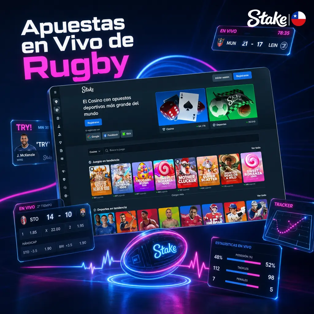 Apuestas en vivo de Rugby en Stake: cuotas actualizadas al instante, estadísticas de partido y boleta de confirmación rápida.