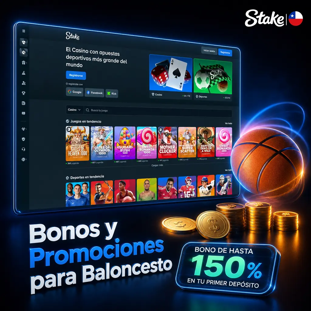 Bonos y promociones de Stake para apuestas de baloncesto: rakeback VIP, boosts de cuota en NBA y EuroLiga sin código promocional.