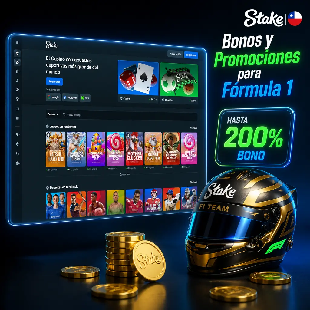 Bonos y promociones de Stake para apostar en Fórmula 1: rakeback Club VIP, cuotas potenciadas en Gran Premio y bonos semanales.