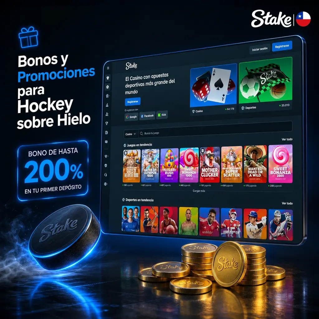Bonos y promociones de Stake para hockey sobre hielo: bienvenida, playoffs NHL, Mundial IIHF y programa VIP con rakeback.