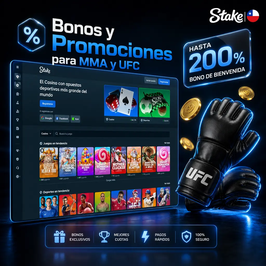 Bonos y promociones de Stake para apuestas en MMA y UFC: rakeback VIP, recargas semanales y cuotas potenciadas en peleas estelares.