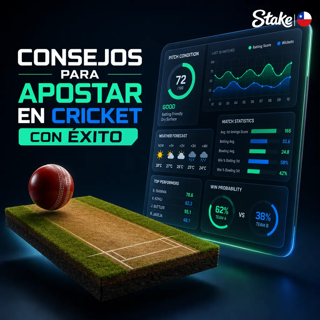 Consejos clave para apostar en cricket: análisis de forma, condiciones climáticas y gestión de bankroll en Stake.