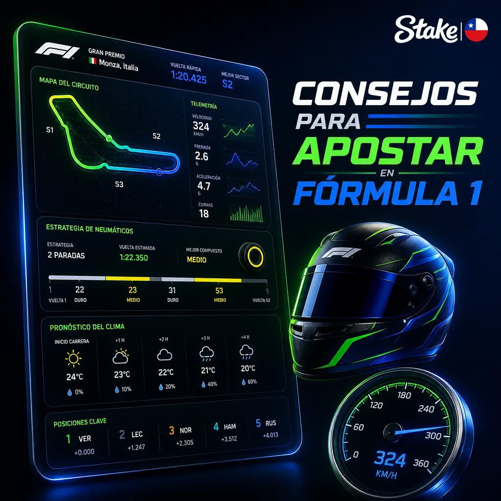 Consejos para apostar en Fórmula 1 en Stake: analiza forma reciente, circuito, clasificación y gestiona tu bankroll con responsabilidad.