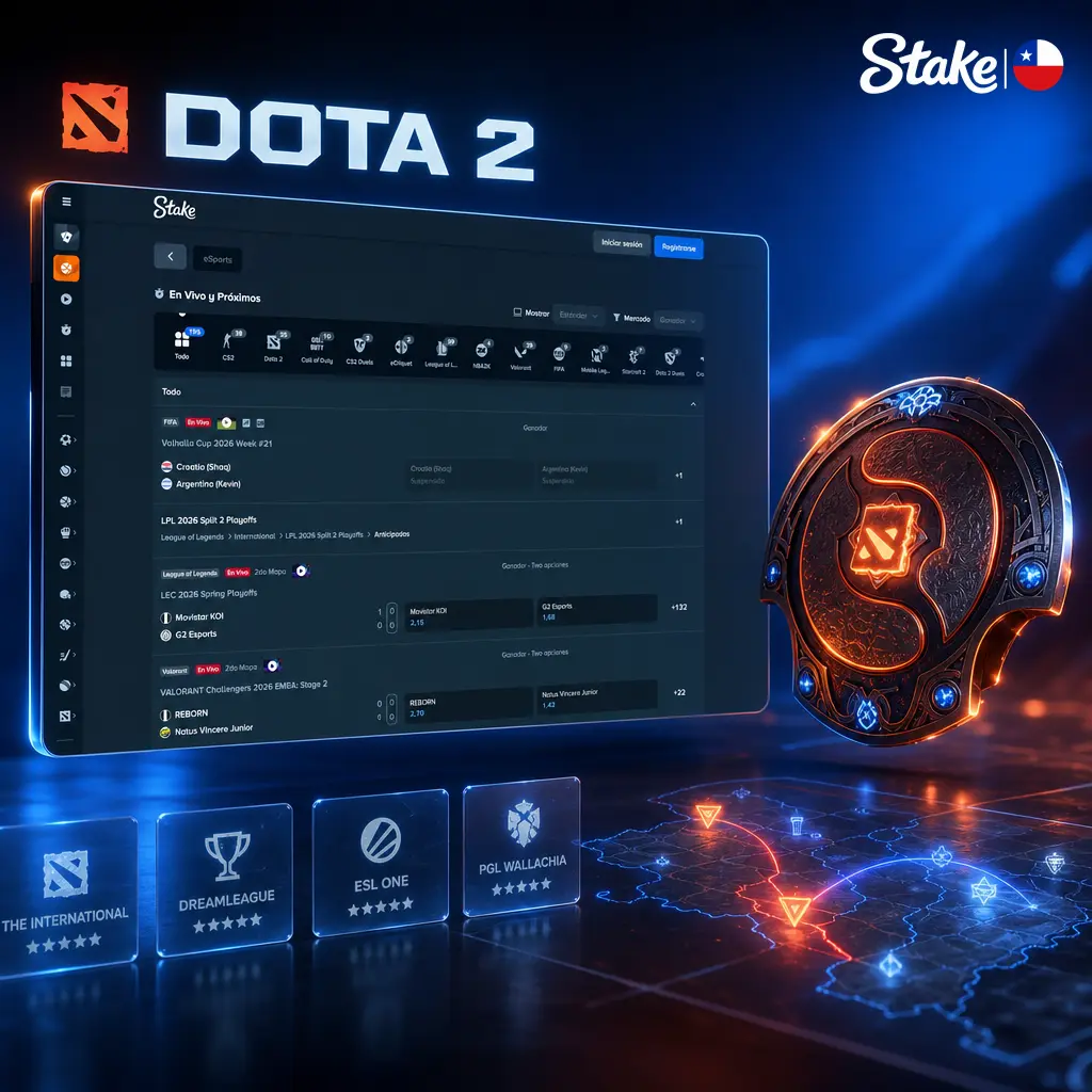 Apuestas en vivo para Dota 2: gana el partido, hándicap de mapas, total de kills y Roshan en Stake durante The International y más torneos.