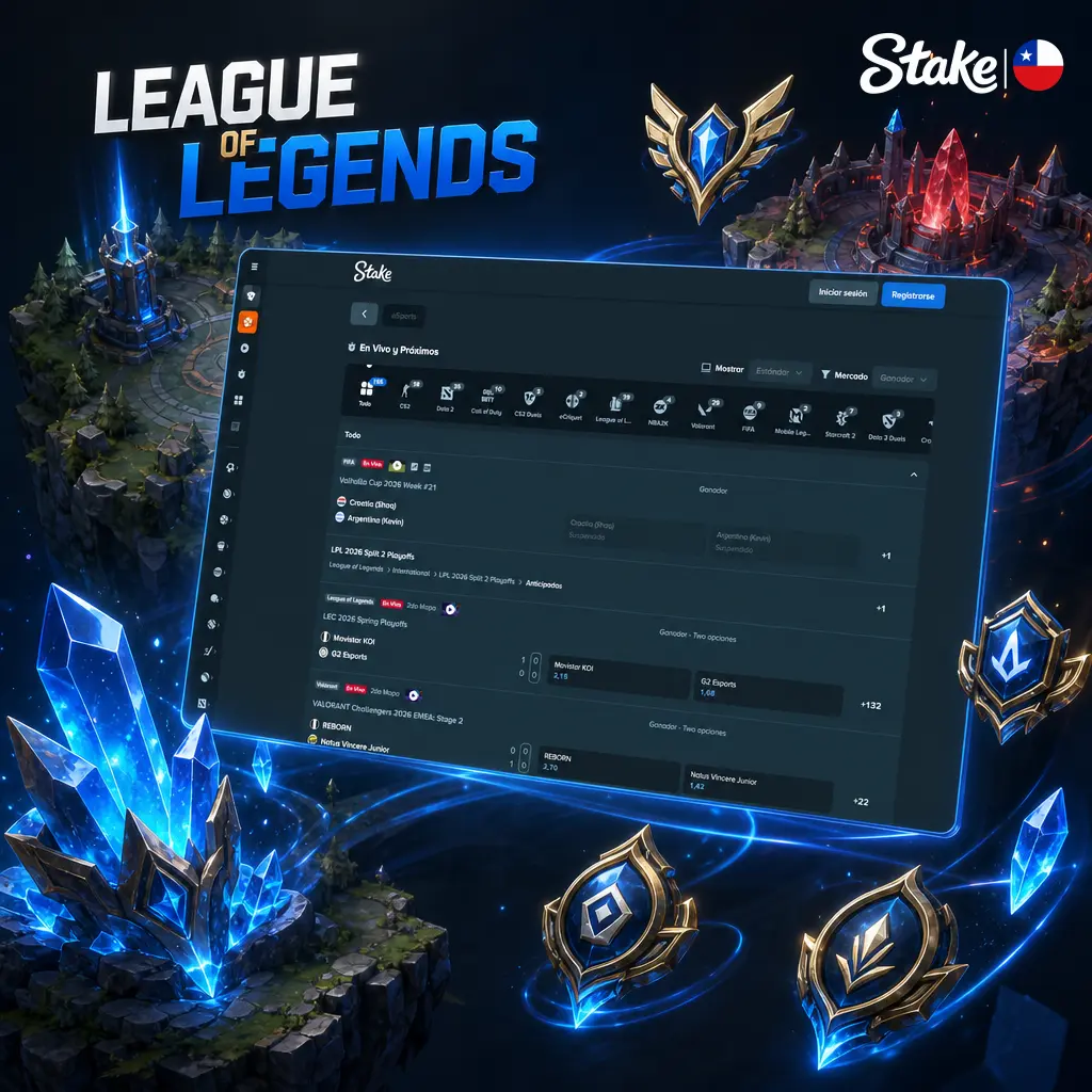 Apuestas en vivo de League of Legends en Stake: ganador, primer dragón, torres y kills en Worlds, MSI, LCK, LEC y LPL