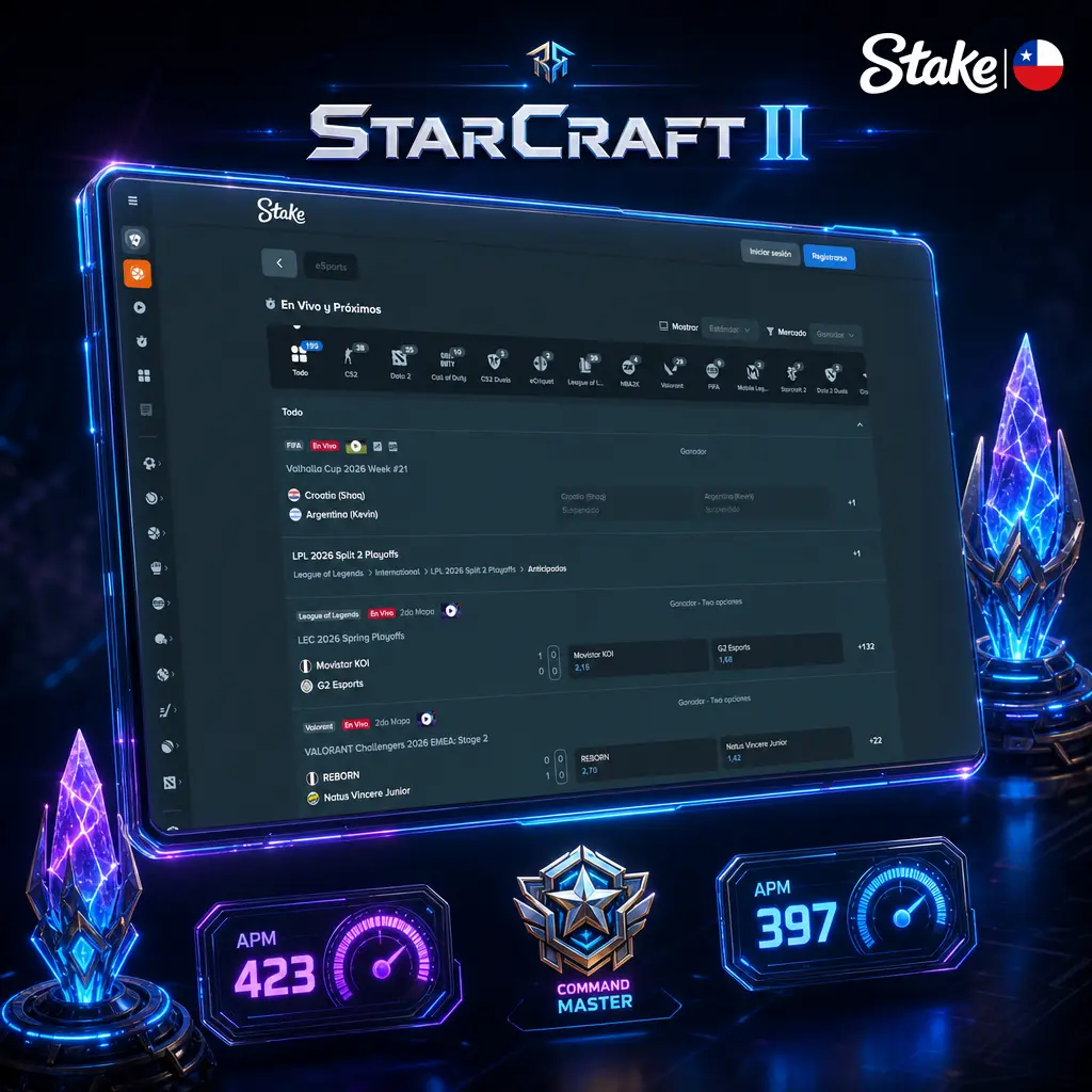 Apuestas en StarCraft II: mercados de ganador, hándicap de mapas y resultado exacto en torneos como IEM Katowice y GSL.