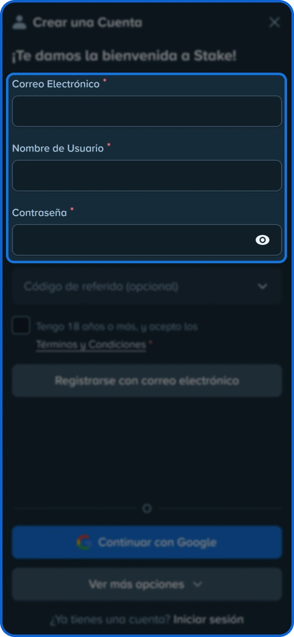 Crea una cuenta para unirte al club VIP de Stake.