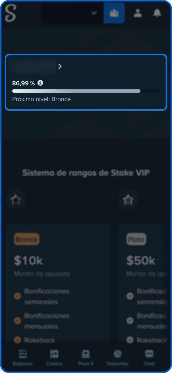 Consulta el estado de tu nivel en la página del Club VIP de Stake.